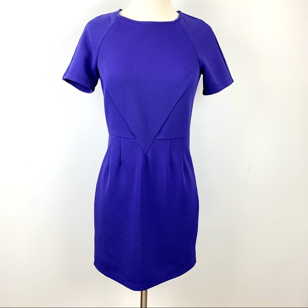 Forever 21 Short Sleeve Crew Neck Blue Dress Work Career Casual Elegant Dress M
